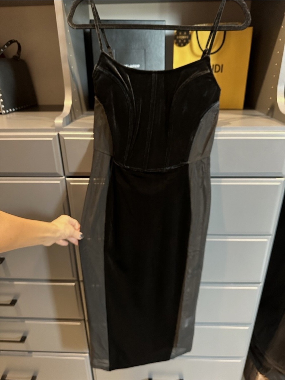 Fashion Nova Black Velvet & Mesh Midi Dress - Picture 4 of 7